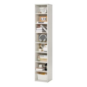 8 Tiers Narrow Bookshelf, 71 in Wooden Tall Open Bookcase with Height-Adjustable Shelf