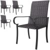 Set of 4 Outdoor Wicker Dining Chairs with Armrest, Steel Frame, Highback and Deep Seating, Brown