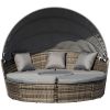Convertible Oasis: 4PC Rattan Patio Set with Adjustable Canopy Daybed & Sectional Sofa