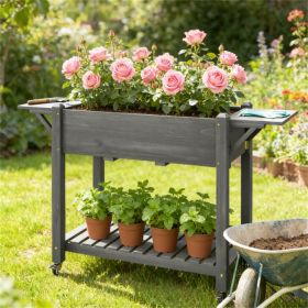 Wooden elevated flowerpot box, elevated garden bed, planting box, gray