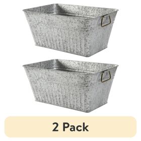 (2 pack)Large Rectangle Galvanized Tub BH28-056-099-29, 22 in L x 15 in W x 10 in H