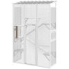 Outdoor Catio Cat Enclosure, Large Wooden Cat House with 6 Jumping Platforms, Scratching Post, 2 Ramps, for 2-3 Kittens