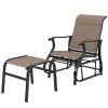 Outdoor Glider with Ottoman, Patio Glider Chair Set with High Back, Wide Seat for Porch, Garden, Backyard, Brown