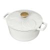 4 Quart Enameled Cast Iron Round Dutch Oven with Petal Design Lid, White Icing by Drew
