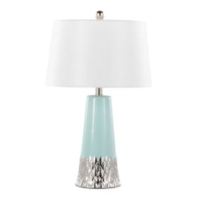 Penelope 22" Contemporary Ceramic Table Lamp with Tiffany Blue & Silver Ceramic Body and White Shade by