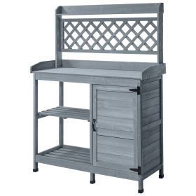 Potting Bench Table, Outdoor Gardening Wooden Workstation with Storage Cabinet, Storage Shelves, 43 x 18 in Wood Tabletop