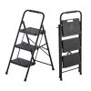 3 Step Ladder, Folding Step Stool with Wide Anti-Slip Pedal and Comfort Handgrip, Lightweight 600 lbs Capacity Portable Steel Ladder