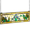 Stained Glass Window Panel, 35.2" x 13.1" Tiffany Style Hanging Transom Window Panel with Chain, Large Horizontal Rectangle Stain Glass