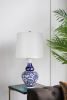 D14x27.6" Blue and White Round Ceramic Vase Lamp