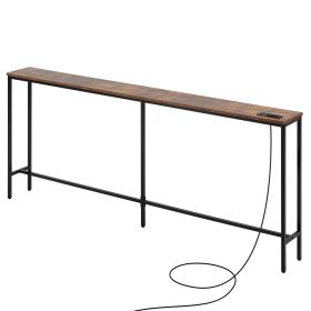 Narrow Console Table, 70.9" Behind Couch Table with Power Outlets, 1-Tier Long Entryway Table, Narrow Sofa Table with Metal Frame and Charge Stat