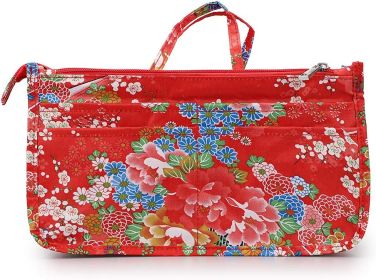 Printing Handbag Organizers Inside Purse Insert-High Capacity 13 Pockets Bag Organizer with Handle Fashion Style (Festive Flower