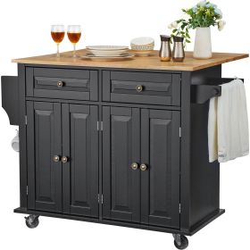 Kitchen Island Cart, 43" Wood Top Mobile Carts with Storage Cabinet, Rolling Table with Drop Leaf, Spice Rack, Towel Bar, Adjustable Shelf, Drawe