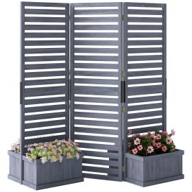 Wood Privacy Screen w/ 4 Planter Box, Raised Bed w/ 3 Panels & Drainage Holes