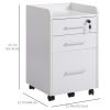 3 Drawer File Cabinet with Lock and Edged Top, Lockable Filing Cabinet on Wheels with Hanging Bars for Letter and A4 Size, White