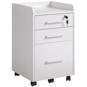 3 Drawer File Cabinet with Lock and Edged Top, Lockable Filing Cabinet on Wheels with Hanging Bars for Letter and A4 Size, White