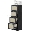 4 Drawer Filing Cabinet with Lock, Boho File Cabinet for A4 Letter Size Files with Decorative Rattan Accents, Black