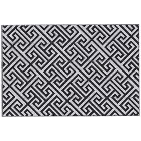 Reversible Outdoor RV Rug, Patio Floor Mat, 6' x 9' Plastic Straw Rug for Backyard, Deck, Beach, Camping, Black & White