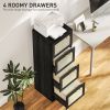 4 Drawer Filing Cabinet with Lock, Boho File Cabinet for A4 Letter Size Files with Decorative Rattan Accents, Black