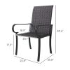 Set of 4 Outdoor Wicker Dining Chairs with Armrest, Steel Frame, Highback and Deep Seating, Brown