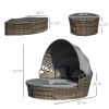 Convertible Oasis: 4PC Rattan Patio Set with Adjustable Canopy Daybed & Sectional Sofa
