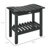 2-Tier Shower Bench, HDPE Weather Resistant Outdoor Side Table with Non-Slip Pads, Handles for Patio, Pool, Black