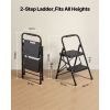 2 Step Ladder, Folding Step Stool with Wide Anti-Slip Pedal and Comfort Handgrip, Lightweight 600 lbs Capacity Portable Steel Ladder