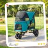 3 Wheel Pet Stroller with Easy One-Click Quick Fold, Mesh Window, Washable Cushion, for Medium Dogs, Dark Green