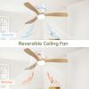 52 Inch Wooden Ceiling Fan With 18W Led Light 3 Solid Wood Blades Remote Control Reversible DC Motor For Home
