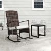 3 Piece Rocking Bistro Set, Wicker Patio Furniture with 3-Level Reclining High Back Rocking Chair and Glass Table, White