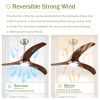 52" Solid Wood Blades Ceiling Fan With Light with Remote Control, Noiseless Reversible Motor, 6 Speed ,3 Color , for Patio Living Room, Bedroom