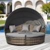Convertible Oasis: 4PC Rattan Patio Set with Adjustable Canopy Daybed & Sectional Sofa