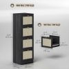 4 Drawer Filing Cabinet with Lock, Boho File Cabinet for A4 Letter Size Files with Decorative Rattan Accents, Black