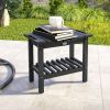 2-Tier Shower Bench, HDPE Weather Resistant Outdoor Side Table with Non-Slip Pads, Handles for Patio, Pool, Black