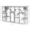 Wooden Outdoor Cat House Catio Playground Cat Window Box Outside Enclosure with Weather Protection Roof for Multiple Kitties