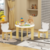 Kids Table and Chair Set, 3-Piece Toddler Table with 2 Chairs, Cute Bear-Back Chairs, Sturdy Wooden Activity Table Set for Kids, Playroom, Bedroom