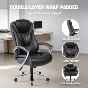 Wide Seat Executive Office Chair with Soft PU Leather Upholstery, Thick Padded Cushion, High Back Support & Smooth Rolling Base for Home Office (Color: Black)